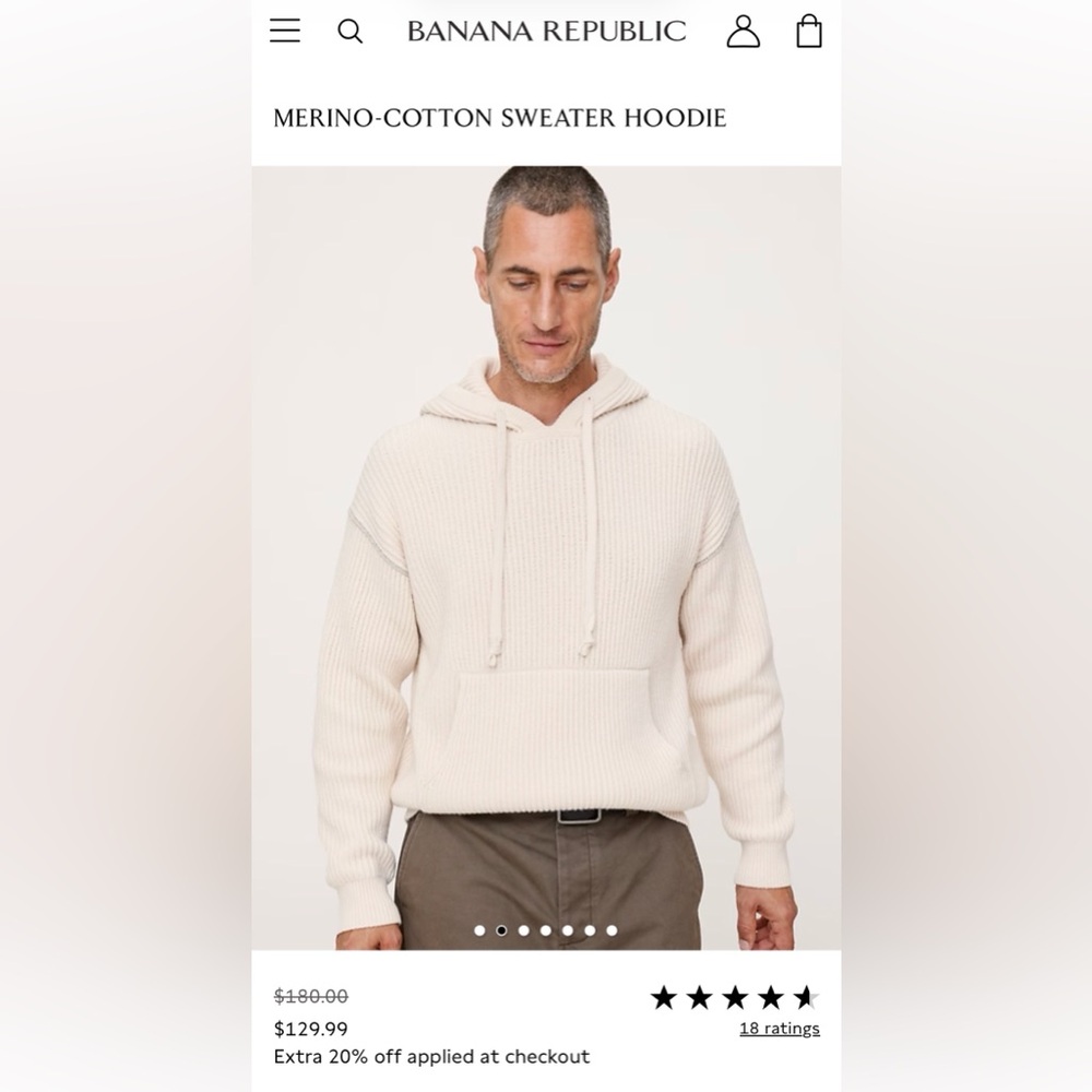 Banana Republic Cream Merino-Cotton Ribbed Hoodie